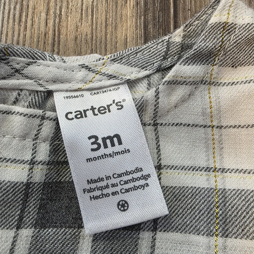 Carter's Plaid Long Sleeve One Piece - Gray and Cream